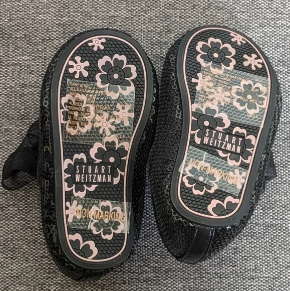 🆕 Stuart Weitzman Baby Bling Black Sparkly Sequin Shoes Organza Bow Size 3 - Picture 5 of 9